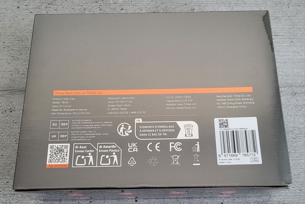 Camera de bord 70mai T800E 4K + kit supraveghere parcare + card 128GB