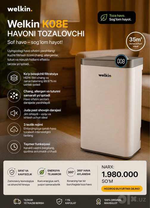 Havo tozalagich va namlagich 2v1 Welkin