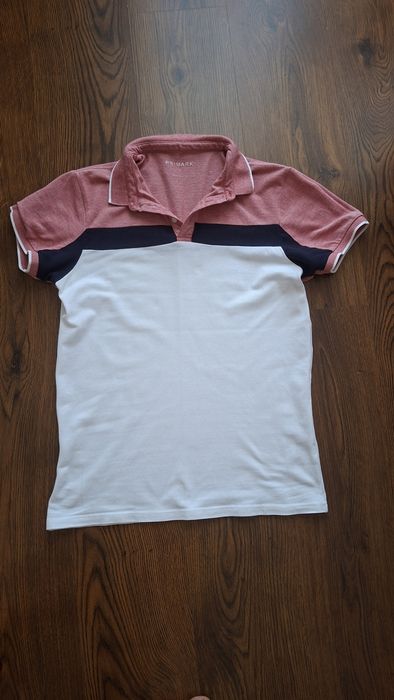 Tricou polo M alb cu rosu