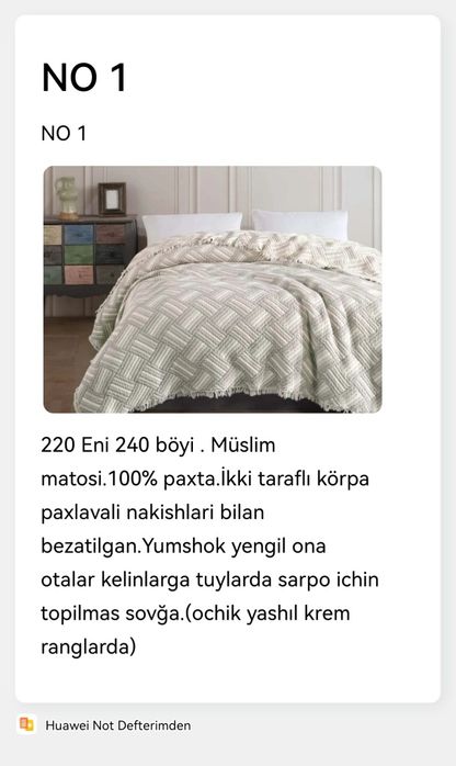Turkiya mahsuloti bitta koʻrpani ozi