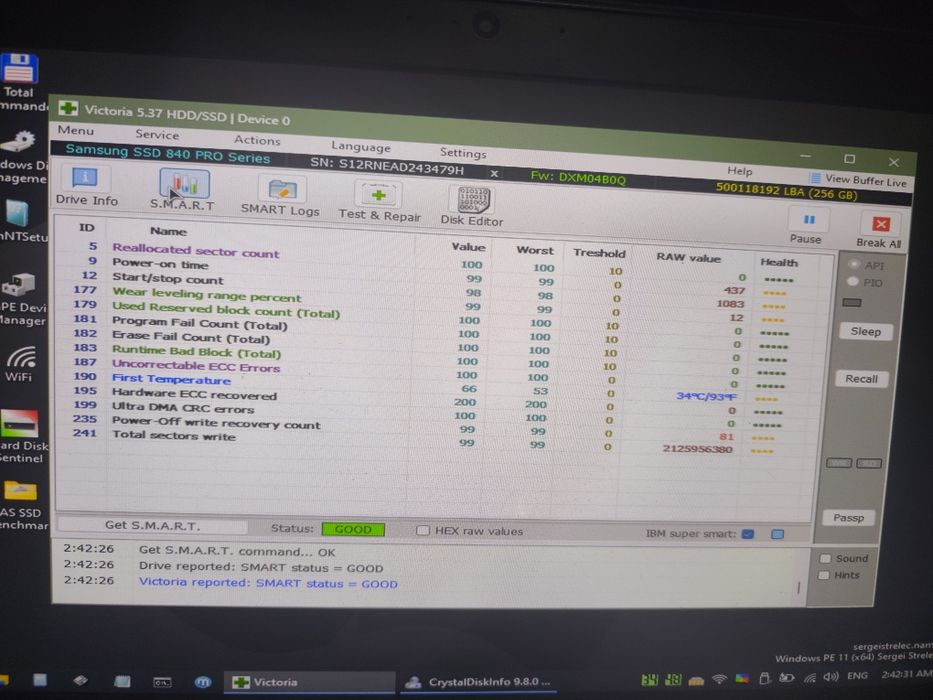Ssd Samsung 840 Pro 256 gb 100%