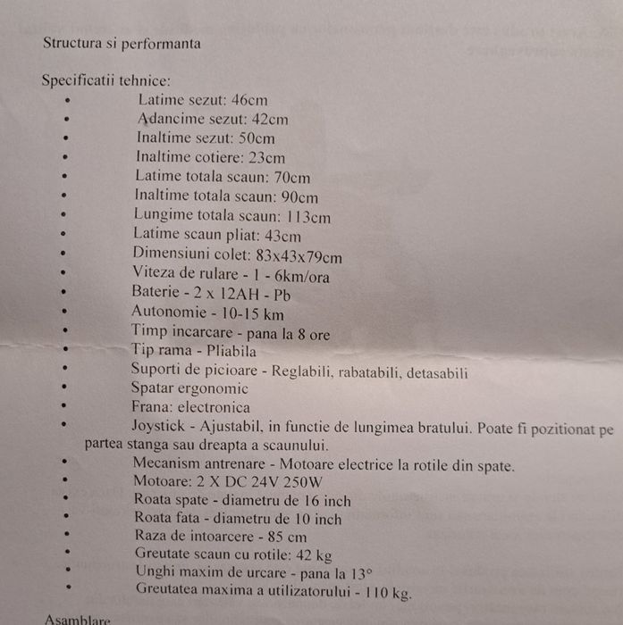 Scaun electric pentru persoane cu dizabilități.