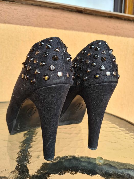 Pantofi negri imitatie piele intoarsa marimea 37 Deichman