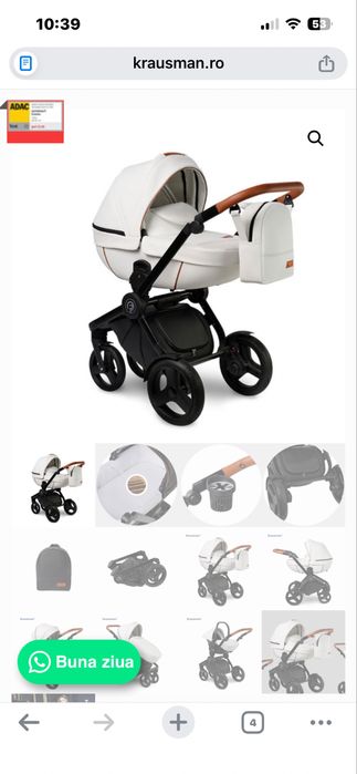 Carucior alb piele Krassman