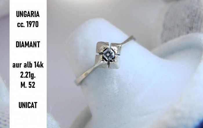 Inel aur alb 14k cu diamant model Tulip unicat