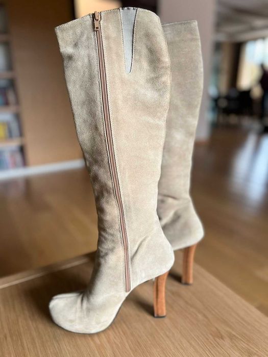 Ботуши чизми естествен велур цвят екрю 39 размер