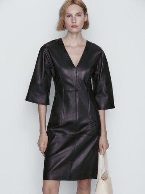 Rochie din piele nappa Massimo Dutti
