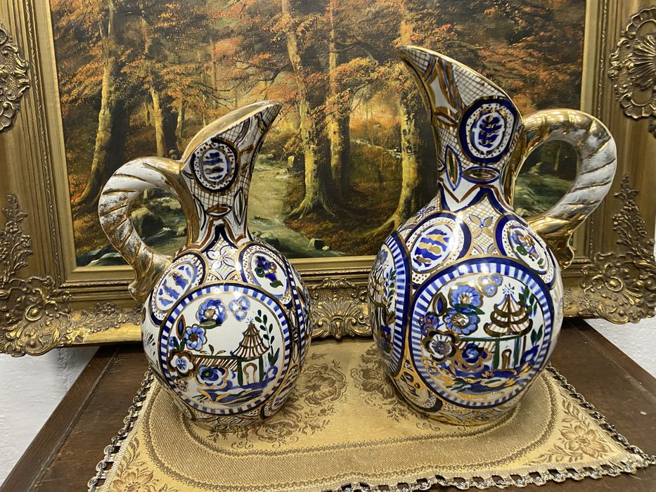 Двойка декоративни кани порцелан Испания 1950 1970 ръчно рисувани