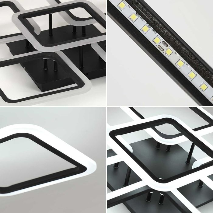 Lustră LED Comely 70W 7000LM, 5 pătrate, neagră, 6500K