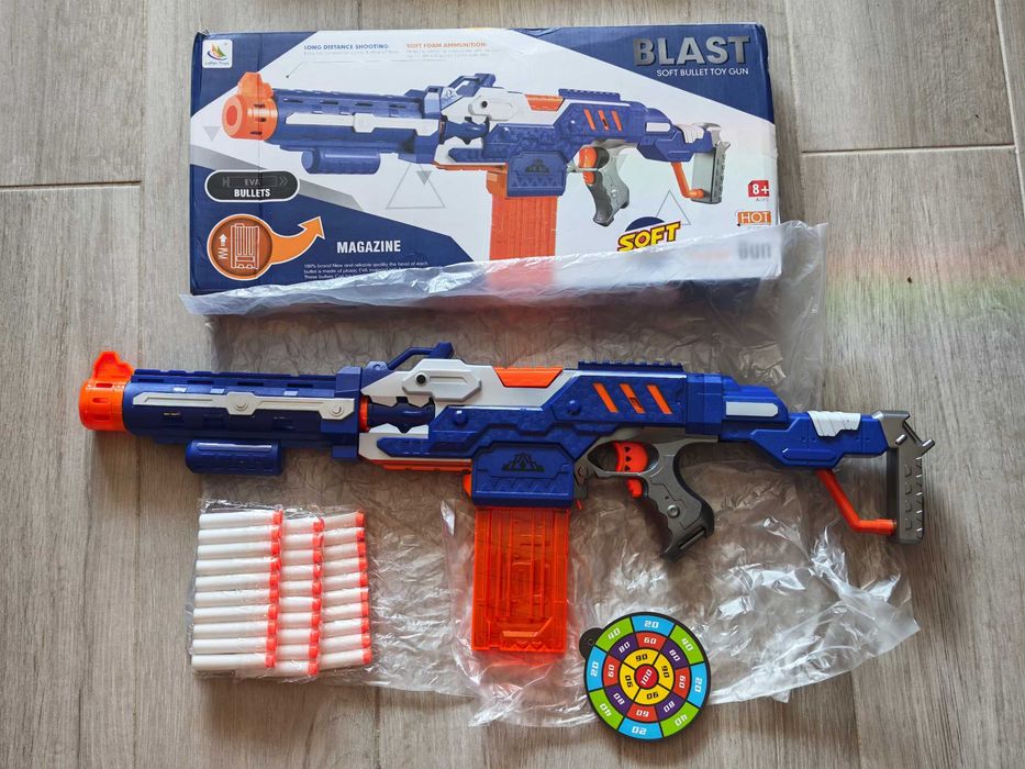 Детска пушка електрически автоматичен бластер на батерии за NERF патрони – поролонови стрелички