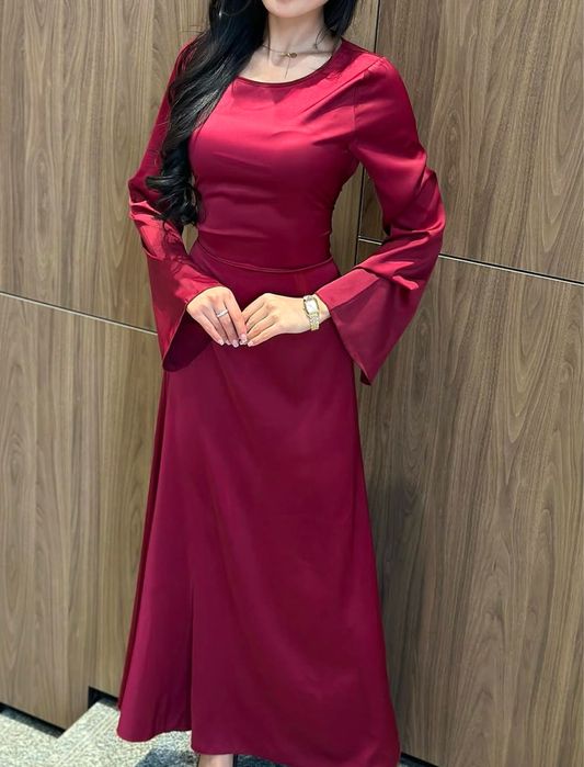 бордовое длинное платье