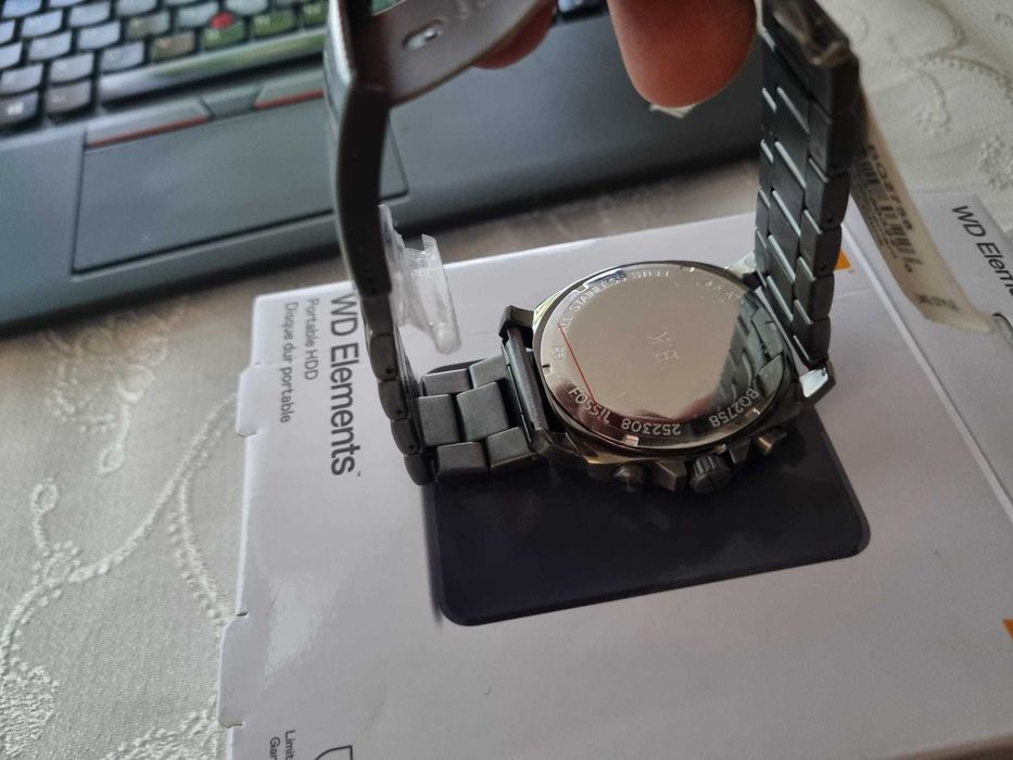 Fossil, Ceas cronograf de otel inoxidabil, Gri hematit