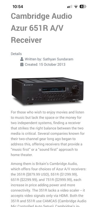 Cambridge Audio AZUR 651R Amplificator/Receiver 7.2  High-End Audiophil 2x165W sau 7x100W IMPECABIL Preț de MAGAZIN 2300$ 20kg