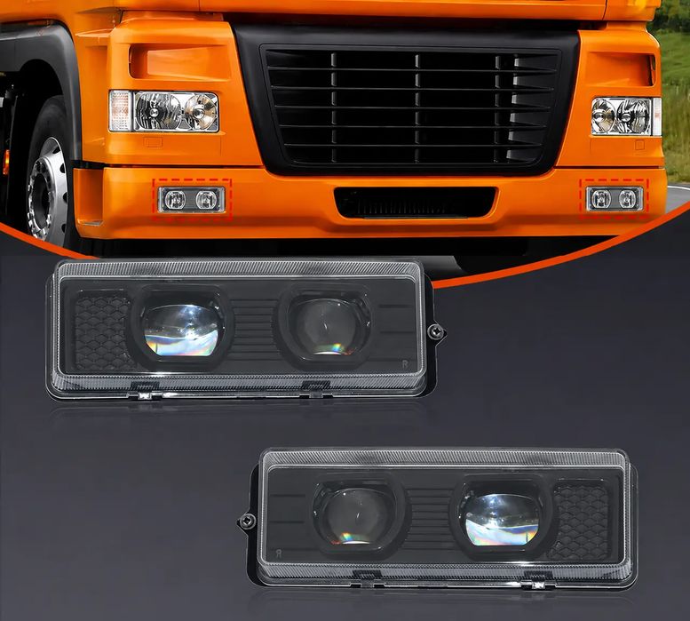 Комплект LED Халогени / Фарове за мъгла с двойна лупа за DAF XF95, 75CF, 85CF – OEM 1328860 / 1328861