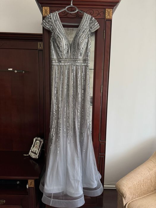 Rochie sirenă, de nașă, soacră, rochie lux, mărgele, rochie deosebită