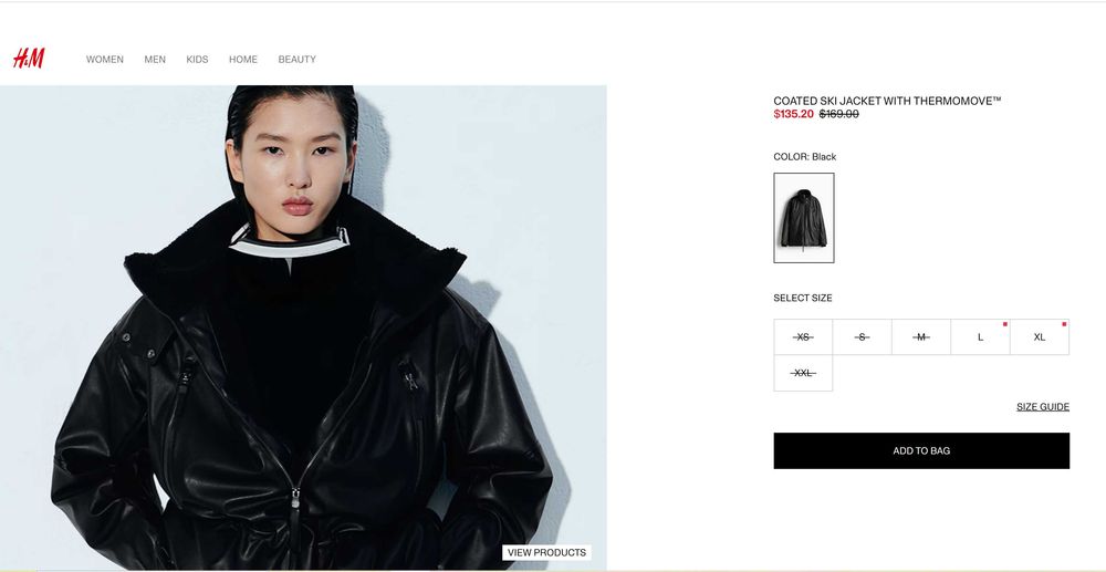 Горнолыжная куртка H&M с покрытием ThermoMove, размер XL (56/62)