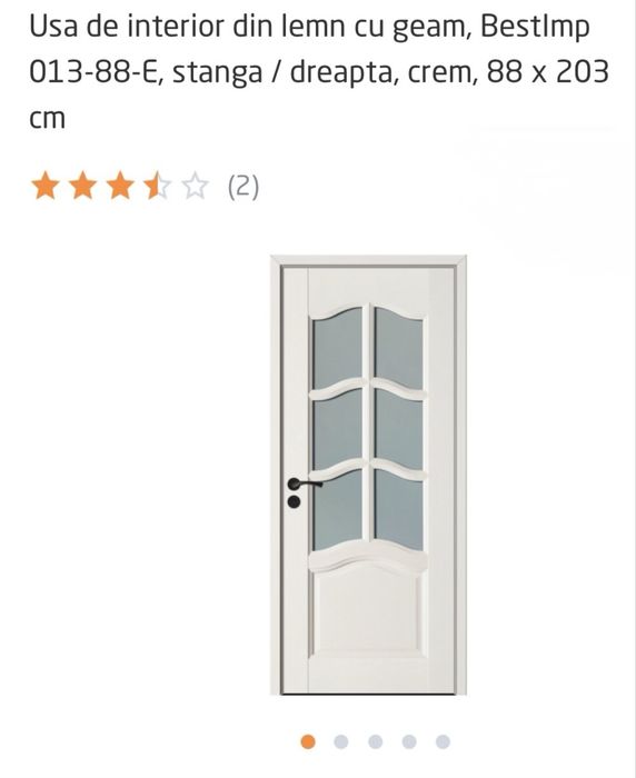 Ușă interior cu geam, crem/alb, 82×198 cm