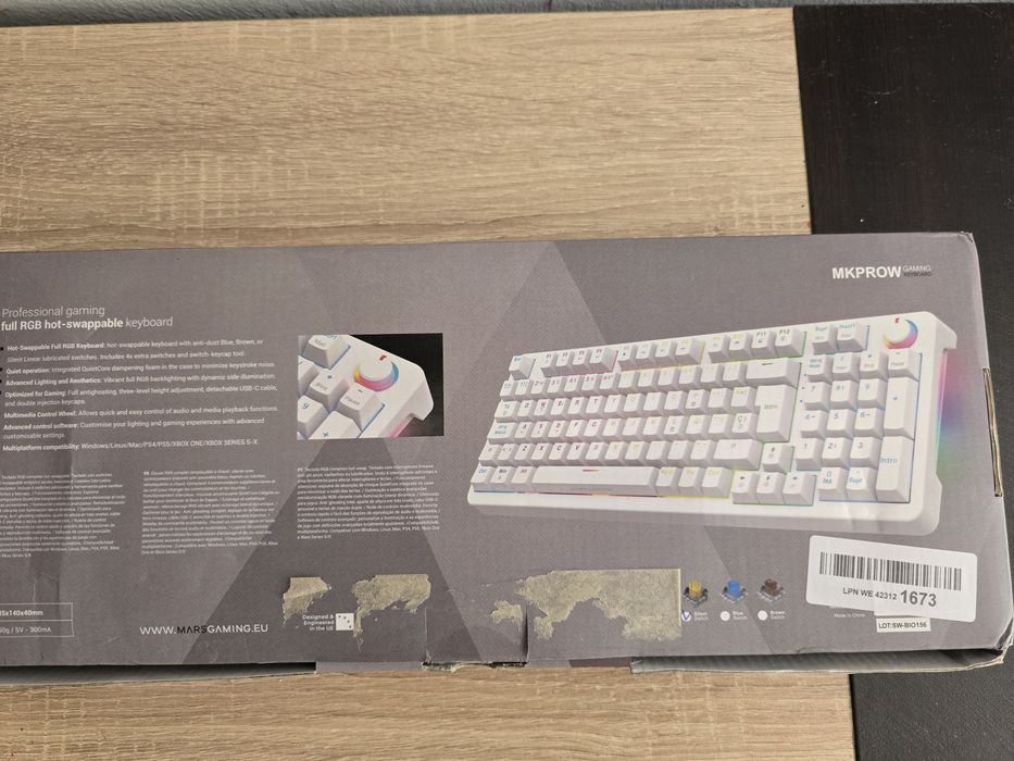 Чисто нова геймърска клавиатура Mars Gaming MKPROW (White / RGB / Yellow Switches)