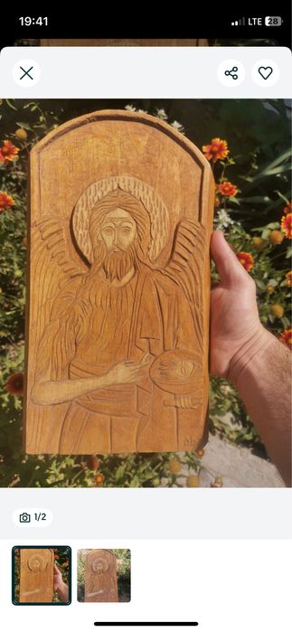 Icoană sculptată în lemn de tei