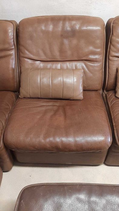 Дизайнерска мебел DE SEDE DS63 кожена гарнитура и дърво от 6 части