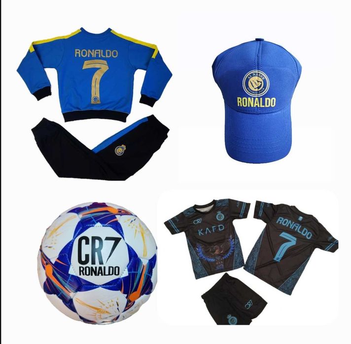 СЕТ Екип Роналдо Ал Насър Черен 25г Екип + Топка Шапка Анцуг Чорапи