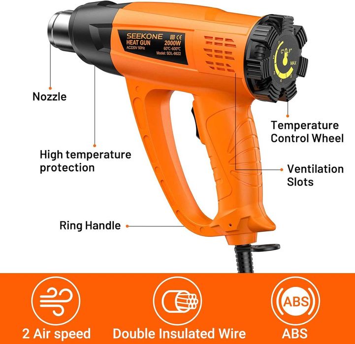 REDUS de la 260 ron, NOU * Suflanta Profesionala de aer cald, protectie ceramica, max 2000W , reglaj 60 - 600 gr,