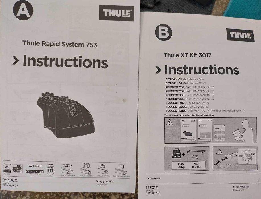 Set bare Thule (WingBar Evo 711200, Rapid System 753, XT 3017)