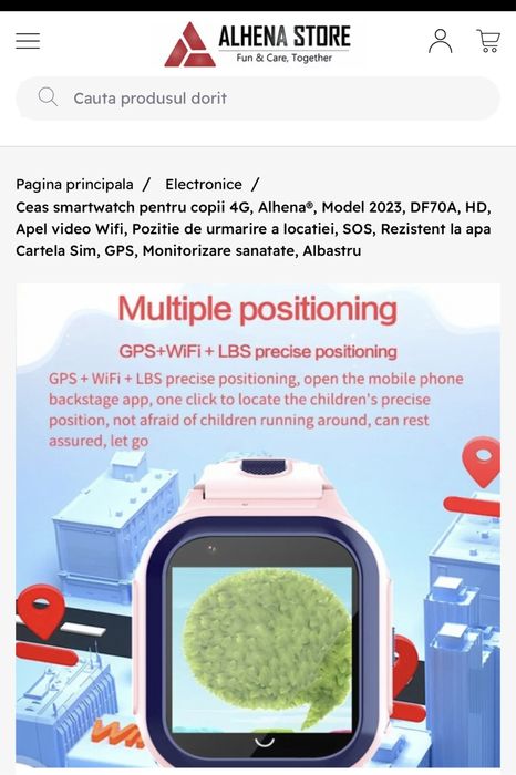 Ceas smartwatch pentru copii 4G, AlhenaModel, , HDApel video Wifi,