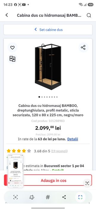 Cabina de dus Bamboo