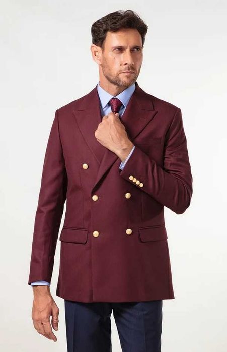Sacou blazer de lux 50 L XL double breasted Burgalli lana 100% moale burgundy
