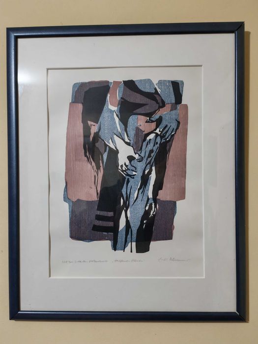 Tablou Original Xilogravură „Helfende Hände” – Erich Mansen, Semnat