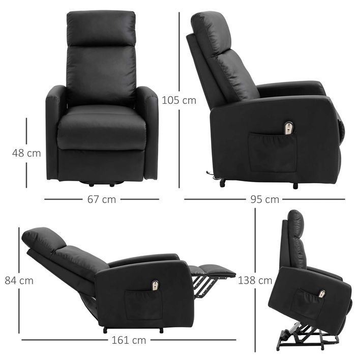 Fotoliu Recliner pentru batrani , din piele sintetica , Negru , HOMCOM