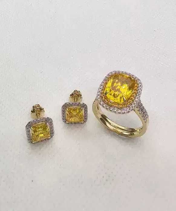 Серьги и  кольцо жёлтое золото