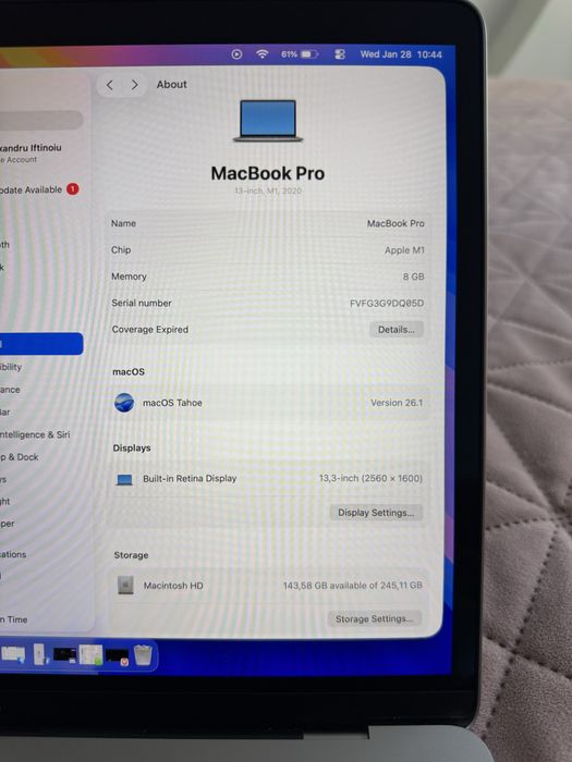 MacBook Pro M1 2020 13" Touchbar | 256GB Stocare | 8GB RAM