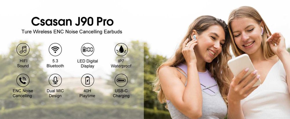 Casti Buetooth Wireless in Ear Csasan J90 PRO Smart Touch Control alb cu violet noi sigilate