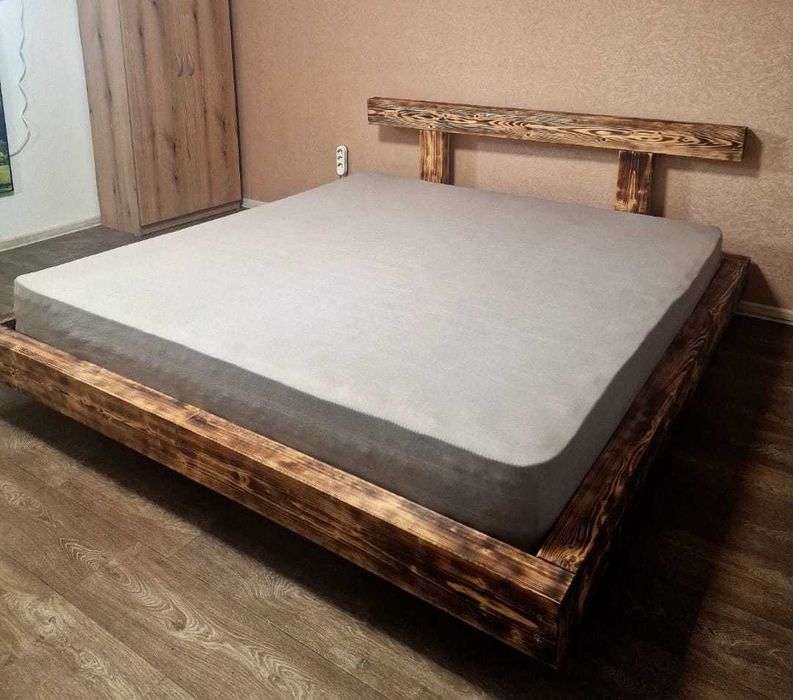 Pat matrimonial cu design rustic și saltea ortopedică iSleep Ortorelax