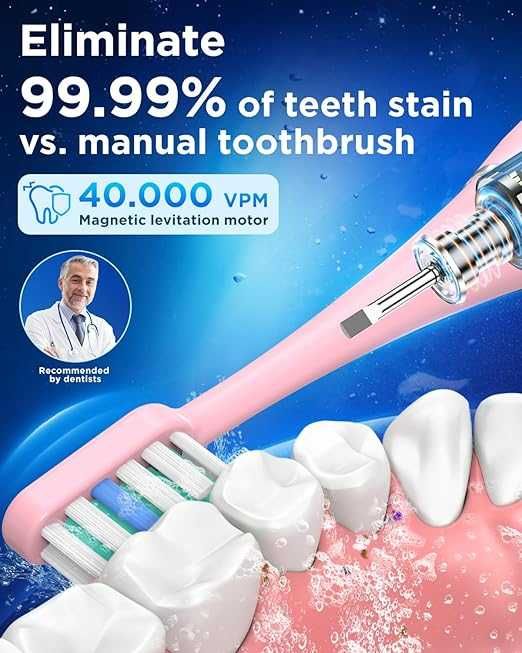 Електрическа звукова четка за зъби Yteath Y08 с 8 глави USB C Розова