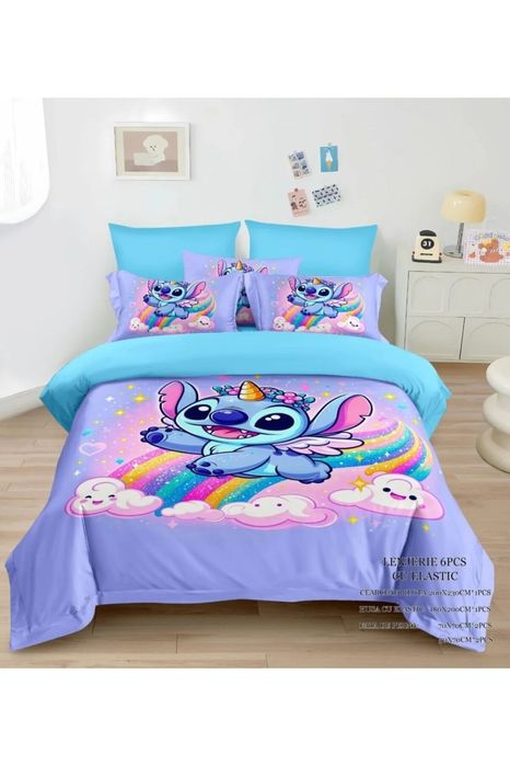 Lenjerie Din Bumbac Tip Finet Pentru Copii Cu Elastic - Stitch Unicorn