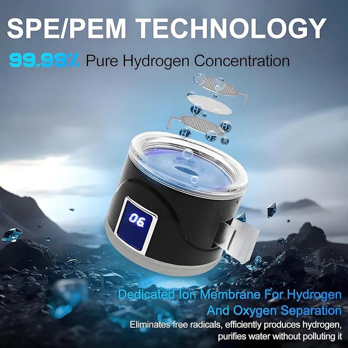 Sticla apa cu hidrogen 1L reincarcabila, generator SPE/PEM, electroliza 10 min, pentru sport si calatorii.