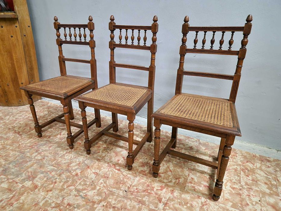 6 броя старинни трапезни френски столове с ратанова седалка