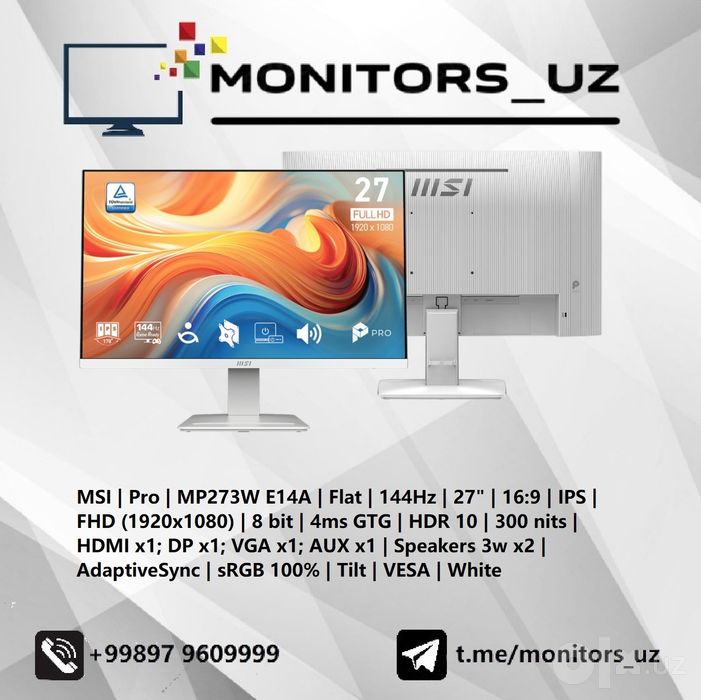 [NEW] монитор MSI MP273W IPS 144Hz white