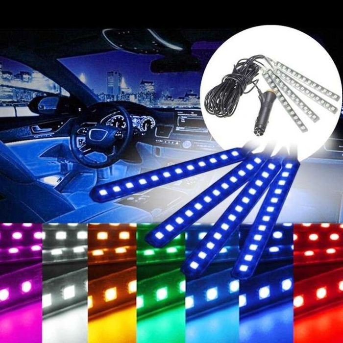 LED интериорно осветление за автомобил RGB 12V - 8 цвята/12 диода.