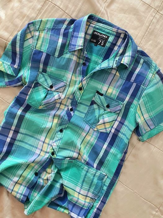 Jack & Jones L cămașă bărbați slim fit carouri verde albastru casual vară 100% bumbac Crafted