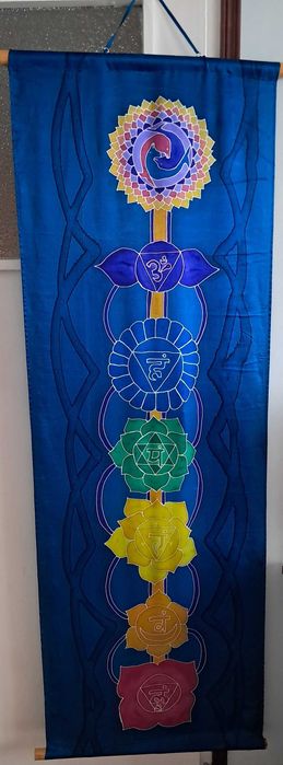 Коприна ръчно рисувано пано със седемте чакри