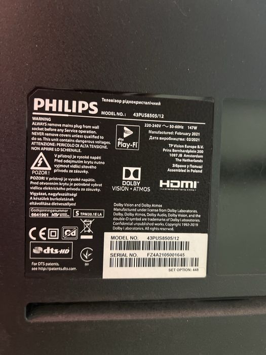 Смарт телевизор Philips 43PUS8505