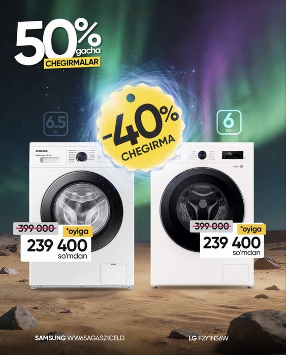 Kir yuvish mashinasi Avtomat 7kg AKSIYA 50% shoshilamiz