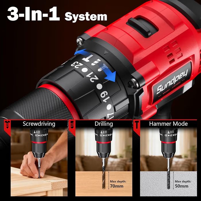 Sundpey Cordless Power Drill Set - 620in-lbs 23+3 Brushless Electric Drill