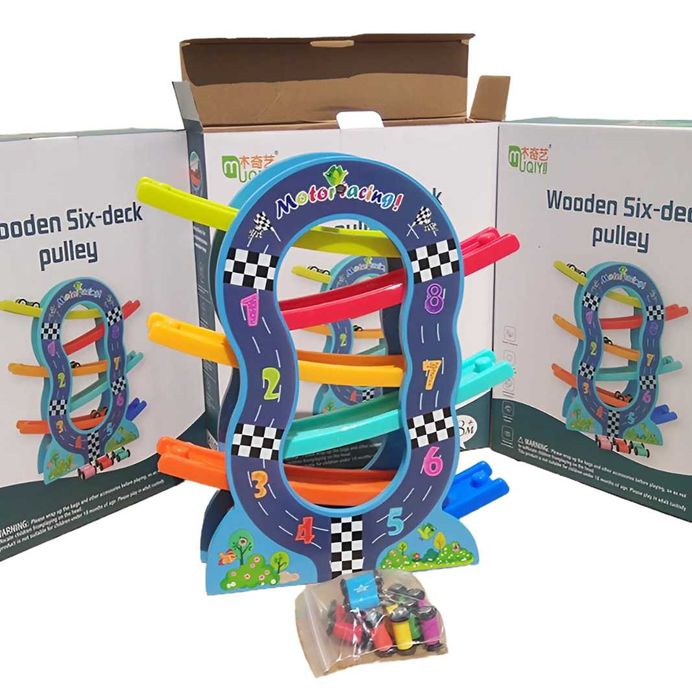 Нов модел дървена писта кръг пързалка с колички на 6 нива