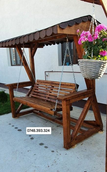 Balansoar  lemn  masiv set masa  cu  băncuțe  scaune