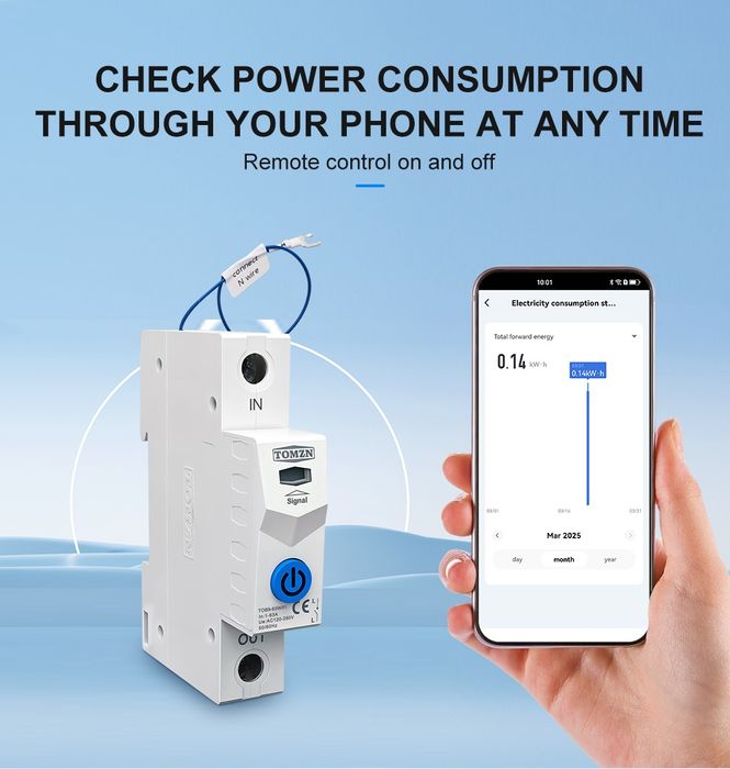SMART предпазител / Умен WiFi автоматичен прекъсвач TOMZN TUYA 1P 1–63